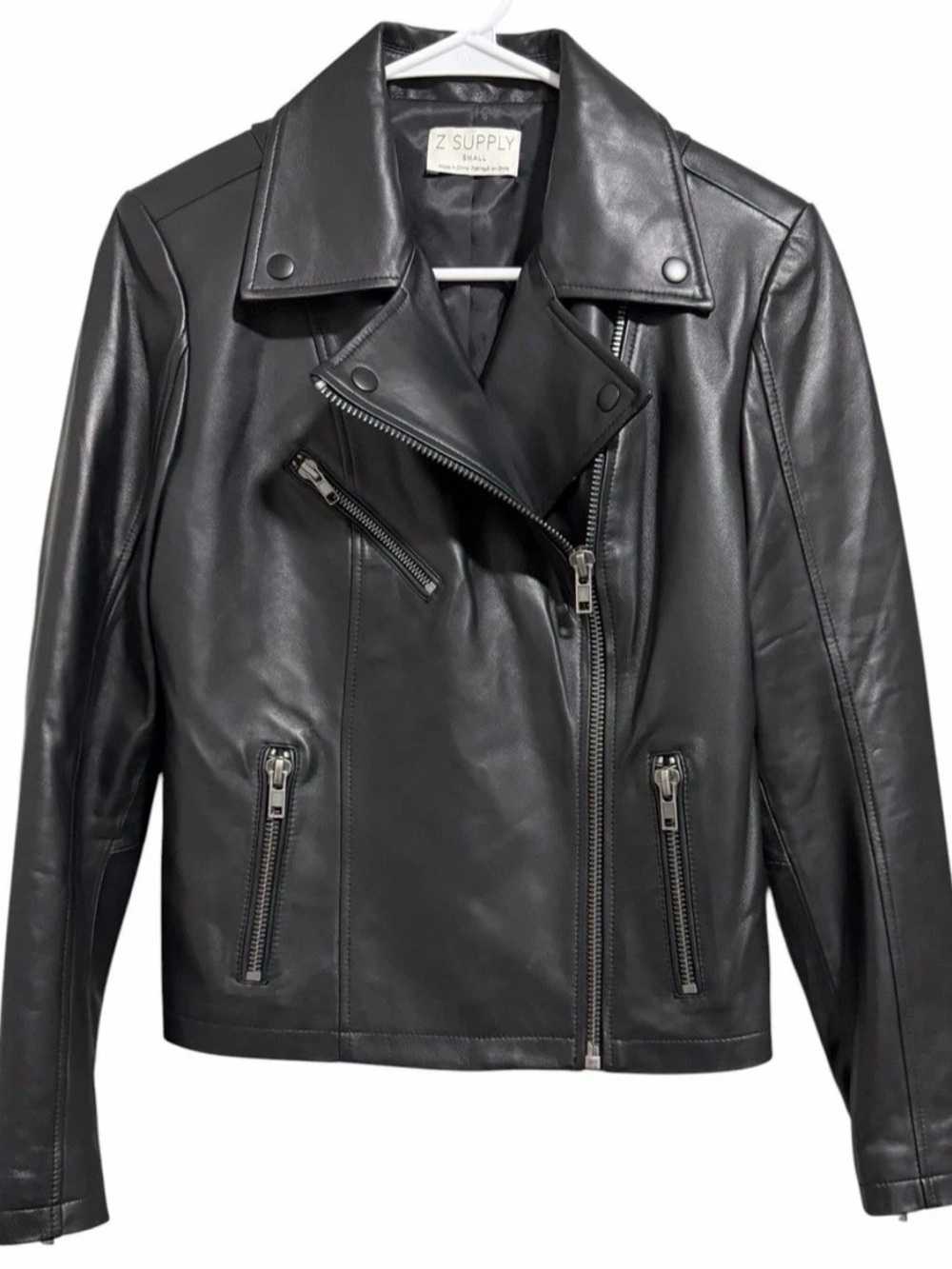 Z Supply Black Faux Leather Asymmetric Moto Jacket
